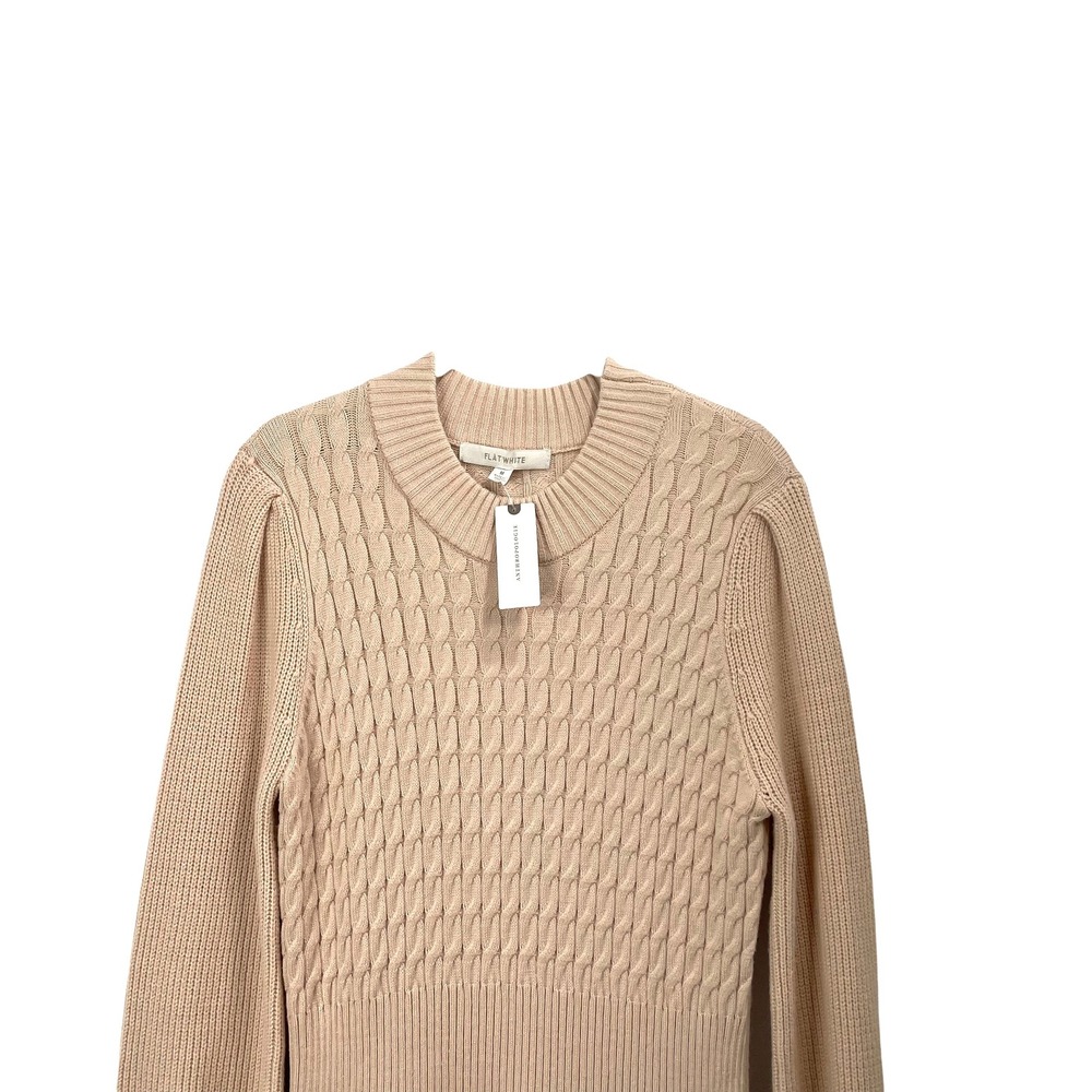 NEW Anthropologie Flat White cable knit ruffle sweater dress Size M tan beige - Picture 3 of 10